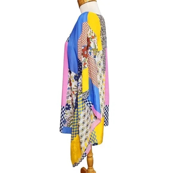 Tory Burch Floral Patchwork Short Caftan/Kaftan Cover-Up Cotton/Silk Beach M/L - Picture 6 of 10